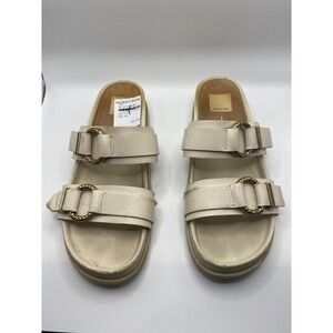 Dolce Vita Keni Slides Cream Leather Double Buckle‎ Platform Sandals Size 7.5